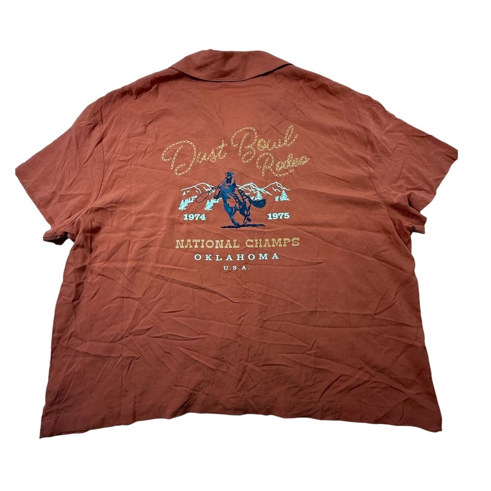 Original Use Mens XL Burnt Orange Dust Bowl Rodeo Graphic Boxy Work Shirt NWT